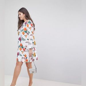 ASOS DESIGN Curve botanical mini shift dress with fluted sleeves
